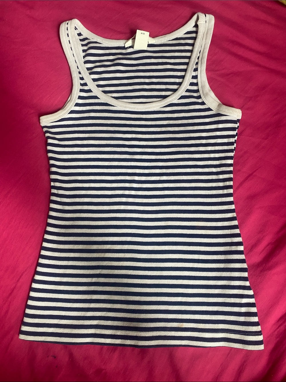 Women’s Black and White Striped Ribbed Tank Top